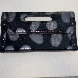 CAPIZ BRAND BLACK GRAY/SILVER HAND BAG/CLUTCH PATENT LEATHER FAUX SKIN
STUDDED